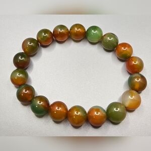 Carnelian Agate Stone Ball Bracelet 10mm Smooth Finish Stretch Sz 6.5-7.5 EUC